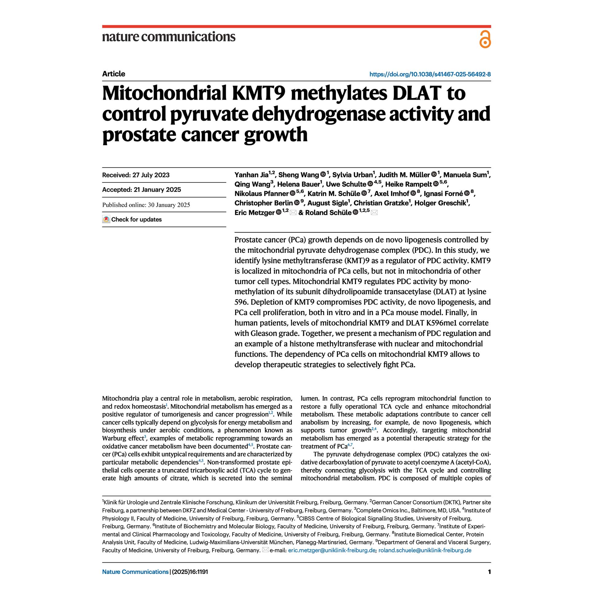 <h3>Situationally Optimized Proteomics with Complete360 Reveals DLAT Methylation in Cancer Metabolism</h3> <p>   <em><strong>Nature Communications</strong></em>. 2025 Jan 30; 16(1): 1191.<br>   Application of the Complete360 platform enabling situational-awareness–guided targeted detection of a protein and its PTM, revealing DLAT methylation controlling pyruvate dehydrogenase activity and prostate cancer growth. </p>
