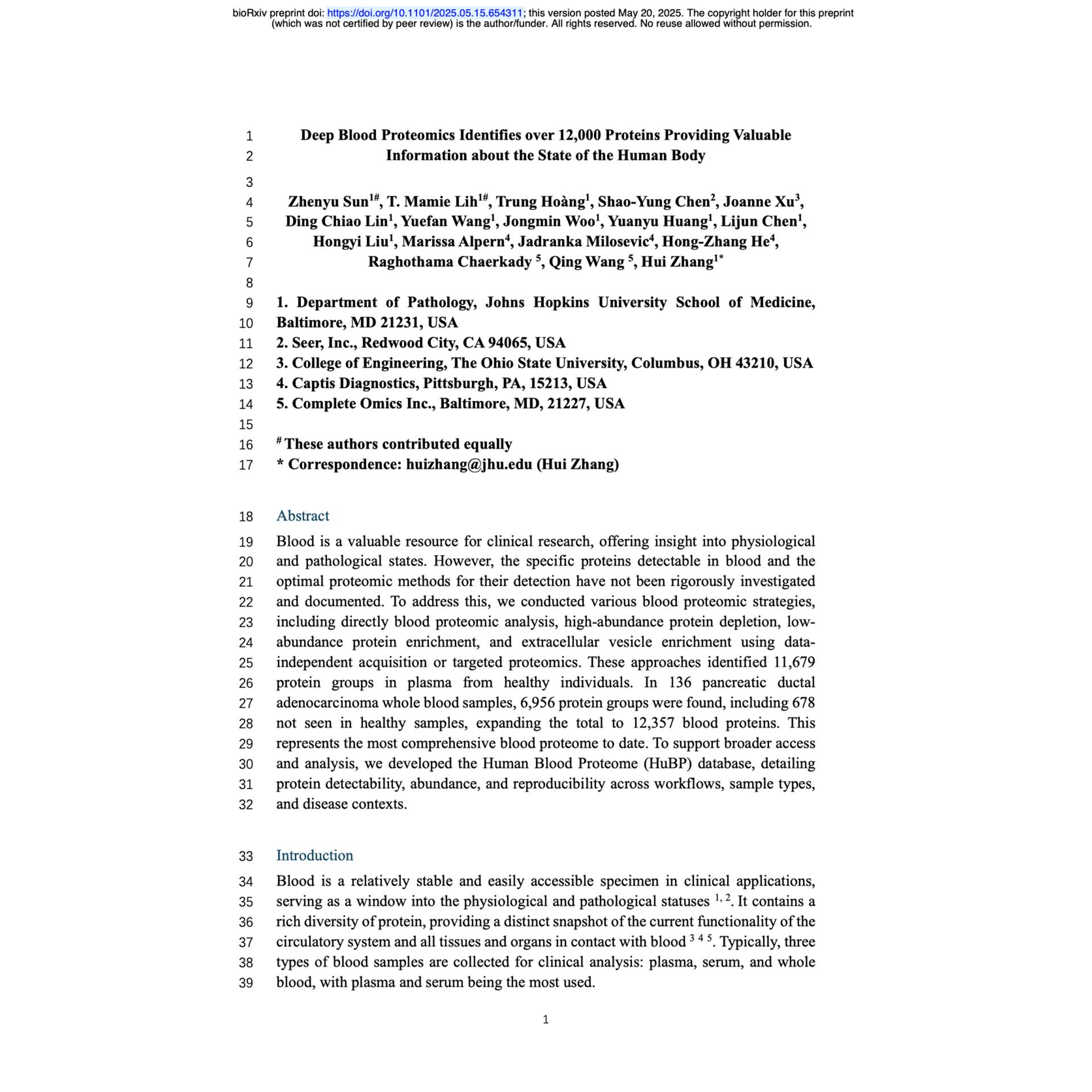 <h3>Benchmarking Mainstream Proteomics Platforms: Complete360 Reveals the Deepest Blood Proteome</h3> <p>   <em><strong>bioRxiv</strong></em> [Preprint]. 2025 May 20: 2025.05.15.654311.<br>   Systematic comparison across major mass spectrometry–based proteomics platforms demonstrating that Complete360 provides the deepest coverage of the human blood proteome. </p>